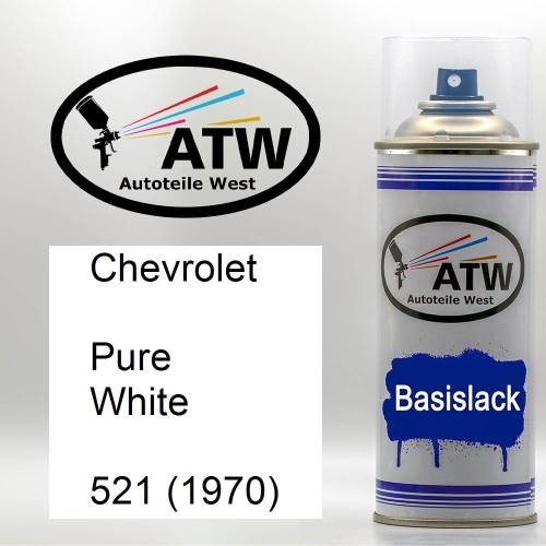 Chevrolet, Pure White, 521 (1970): 400ml Sprühdose, von ATW Autoteile West.